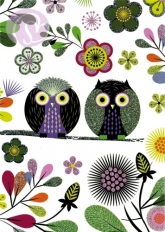Postkarte Elegant Owls, weiß