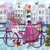 Postkarte Mädchen mit Fahrrad