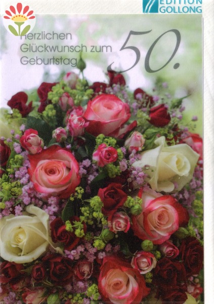 Klappkarte 50. Geburtstag, Rosenstrauß