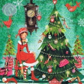 Postkarte Weihnachtsfrau probiert Highheels