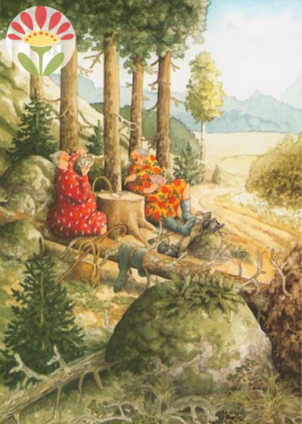 Postkarte Frauen beim Kartenspielen im Wald
