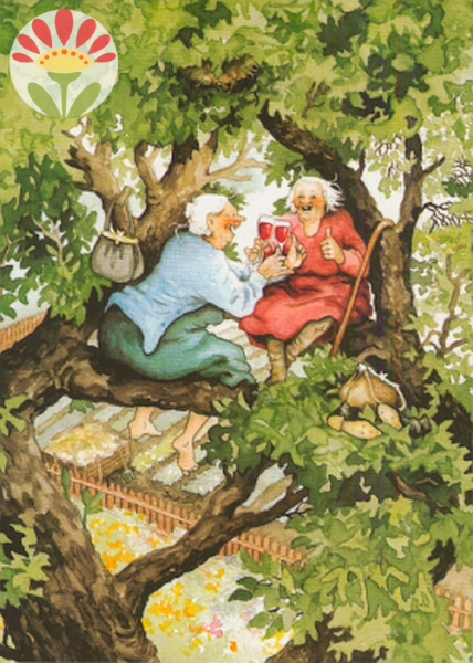 Postkarte Frauen auf Baum