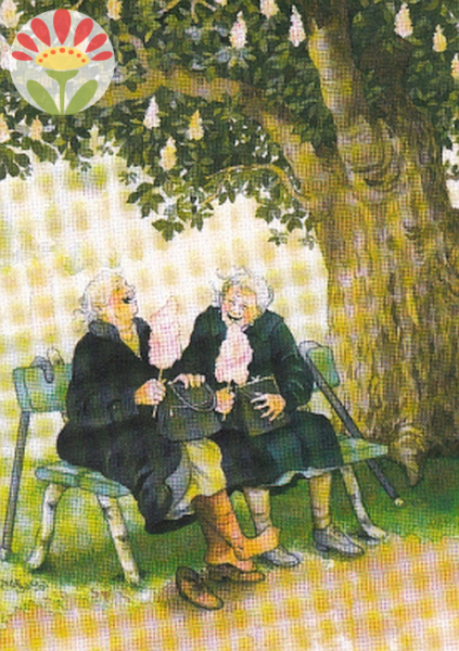 Postkarte Frauen auf Bank