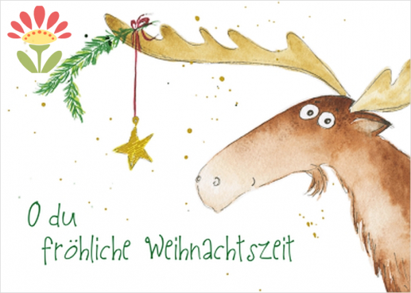 Postkarte O du fröhliche Weihnachtszeit, Rentier