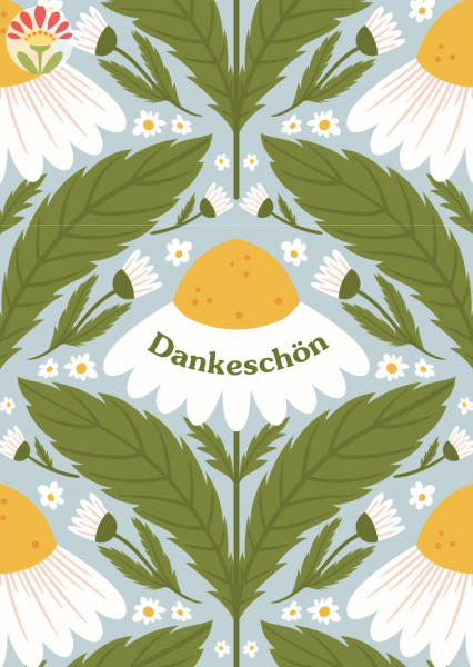 Poskarte Dankeschön, Kamille & Gänseblümchen