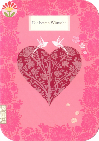 Klappkarte Die besten Wünsche, Herz mit Vogelpaar