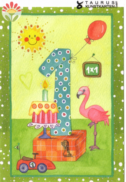 Klappkarte 1. Geburtstag, Flamingo