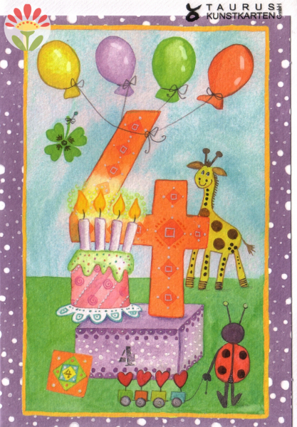 Klappkarte 4. Geburtstag, Giraffe