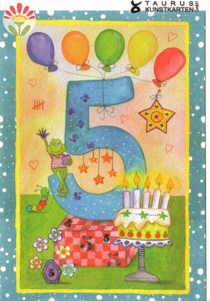 Klappkarte 5. Geburtstag, Frosch
