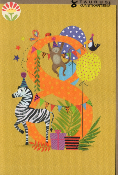 Klappkarte 8. Geburtstag, Zebra