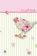 Klappkarte Zum Geburtstag, Blumenvogel