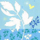Postkarte Blatt auf Hellblau