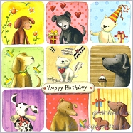 Postkarte Geburtstag, Hunde
