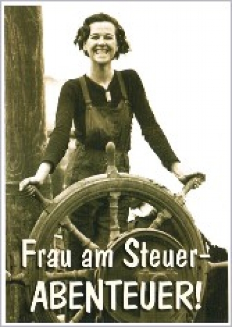 Postkarte Frau am Steuer Abenteuer