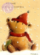 Postkarte Frohe Weihnachten, Bär mit Frosch