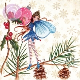 Postkarte Elfe mit Christbaumkugel