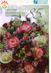 Klappkarte 85. Geburtstag, Rosenstrauß