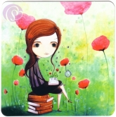 Postkarte Mädchen mit Büchern