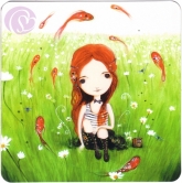 Postkarte Mädchen mit Fischen