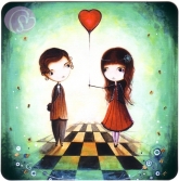 Postkarte Mädchen mit Herzluftballon