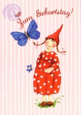 Postkarte Pippa und Schmetterling, Zum Geburtstag
