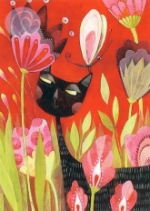 Postkarte Katze in Blumenwiese