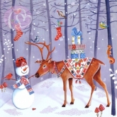 Postkarte Schneemann mit Rentier