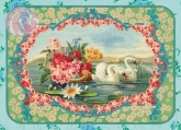 Postkarte Schwäne mit Rosen