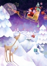 Postkarte Weihnachtsmann mit Schlitten