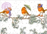 Postkarte Three Robins on a Branch at Christmas