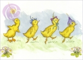 Postkarte Four Ducklings wearing Flowers