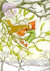 Postkarte Christmas robin and pixie