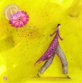 Postkarte Frau mit rosa Blume