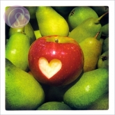 Postkarte Herz, Apfel