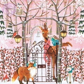 Postkarte Winterlicher Garten mit Tieren