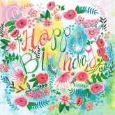 Postkarte Happy Birthday in Blumen