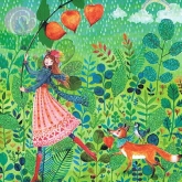 Postkarte Mädchen mit Lampionblumen