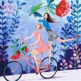 Postkarte Freundinnen auf dem Fahrrad