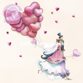 Postkarte Hochzeitspaar mit Herzluftballons