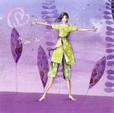 Postkarte Frau in Grün auf Violett