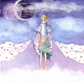 Postkarte Frau auf Wolken