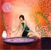 Postkarte Frau mit Blumenschale