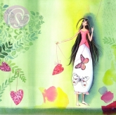 Postkarte Frau mit Herzen und Schmetterlingen