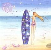 Postkarte Mädchen mit Surfbrett
