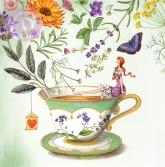 Postkarte Frau auf Teetasse