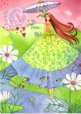 Postkarte Frau mit Blumenschirm