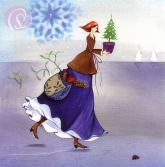 Postkarte Frau mit Tannenbäumchen