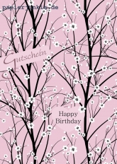 Postkarte Gutschein Kirschblüte auf Rosa, Happy Birthday (Händler)