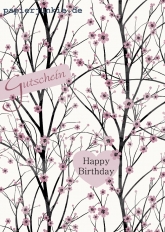 Postkarte Gutschein Kirschblüte, Happy Birthday