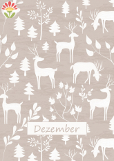 12/ Postkarte Dezember, Wald mit Hirschen